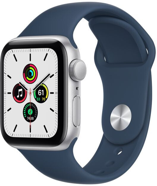 Apple Watch SE GPS 44mm Silver Aluminium Case with Abyss Blue Sport Band (MKQ43) 